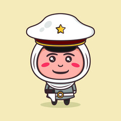 Cute Kid Girl Hijab Cartoon Character with police costume. premium vector on cream background.