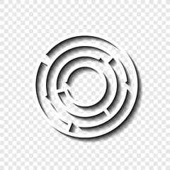 Maze simple icon. Flat desing. White with shadow on transparent grid.ai