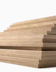 Pile of raw mdf boards. This material is used in the construction of room doors.