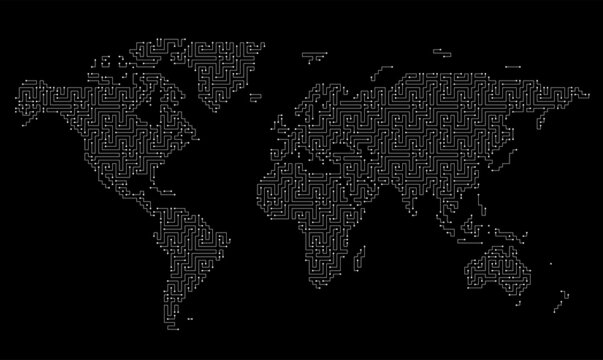 Maze map of the world, Vector illustration