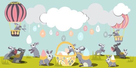 Happy Easter vector isolated cute illustration in pastel colors. Happy Easter greeting card, post, banner