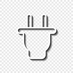 Plug simple icon. Flat desing. White with shadow on transparent grid.ai