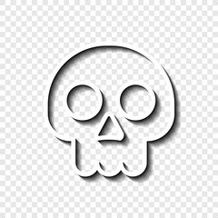 Skull simple icon. Flat desing. White with shadow on transparent grid.ai