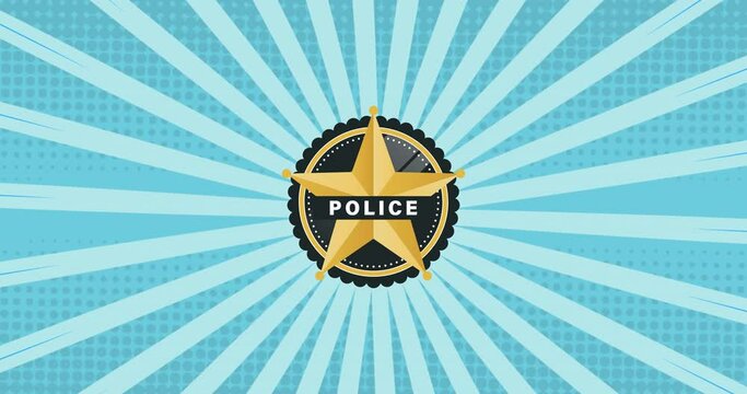 Animation of police text over stripes on blue background