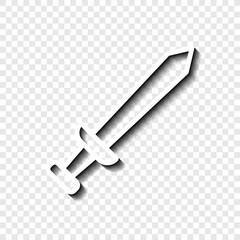 Sword simple icon. Flat desing. White with shadow on transparent grid.ai