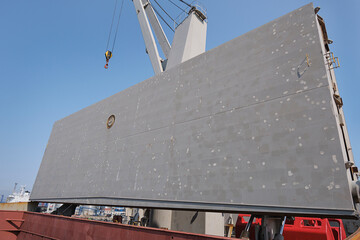 View of folding type hatch cover of cargo ship
