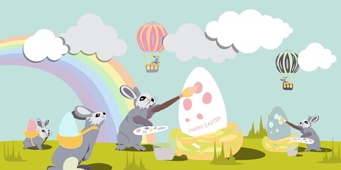 Obraz na płótnie Canvas Happy Easter vector isolated cute illustration in pastel colors. Happy Easter greeting card, post, banner