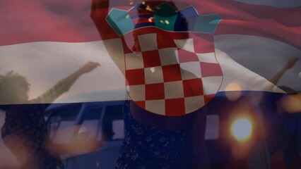 Animation of waving croatia flag over group of friend on the beach - Powered by Adobe