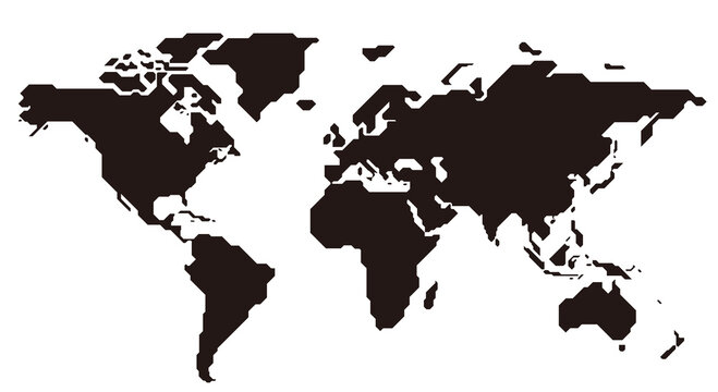 Minimalist straight line map of the world, vector background