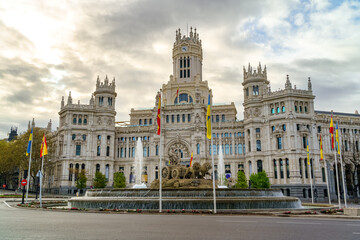 Fototapeta na wymiar Madrid City Hall with the famous cibeles fountain in front, spain.