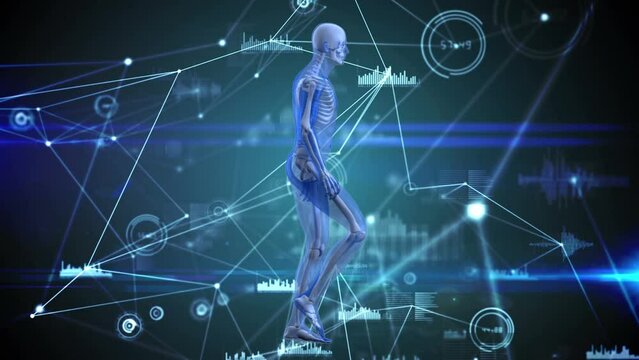 Animation of network of connections and data processing over human body model
