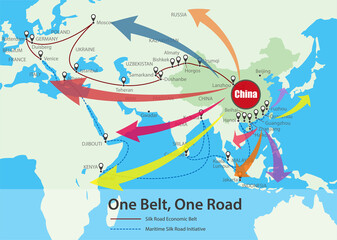 One Belt, One Road, Chinese strategic investment in the 21st century map.