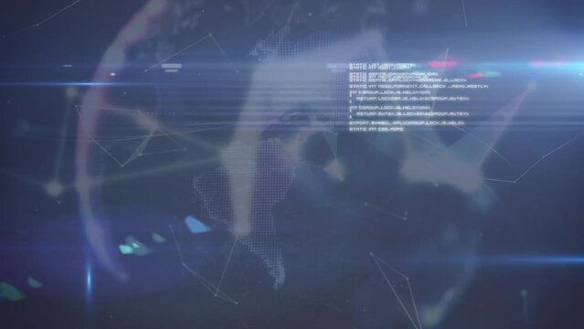 Animation of data processing over blue background