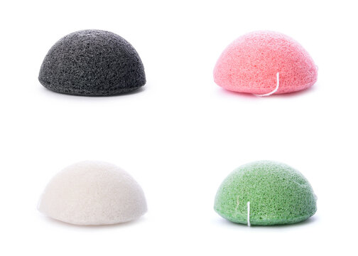 Set of konjac sponges isolated on white background. Zero waste and eco-friendly concept