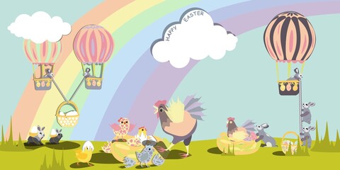 Happy Easter vector isolated cute illustration in pastel colors. Happy Easter greeting card, post, banner