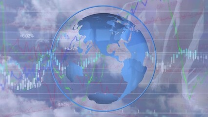 Animation of data processing and globe over diverse male basketball players at gym - Powered by Adobe