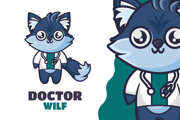 Cute Wolf Doctor Mascot Logo Template