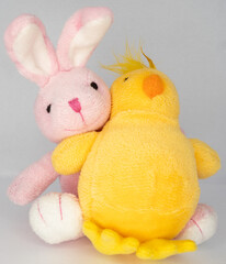 easter decorations rabbit hugs chicken
