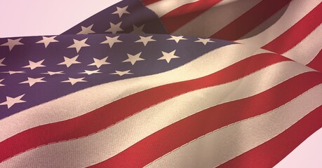 Close up of waving american flag background with copy space