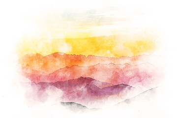 Watercolor sunset in the mountains hill mountain background. Nature digital art
