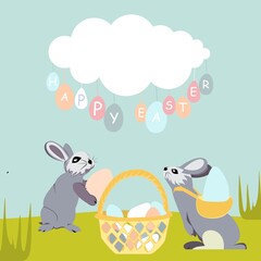 Happy Easter vector isolated cute illustration in pastel colors. Happy Easter greeting card, post, banner