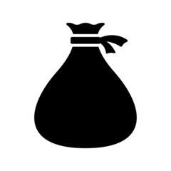 Tied bag icon. Black silhouette. Vertical front side view. Vector simple flat graphic illustration. Isolated object on a white background. Isolate.