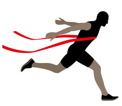 Runner crossing the finish line; vector illustration
