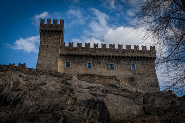 Fototapeta na wymiar Castle in Bellinzona town in south Switzerland in spring morning