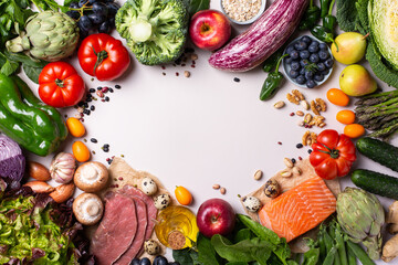 Assortment of healthy food for clean eating flexitarian mediterranean diet