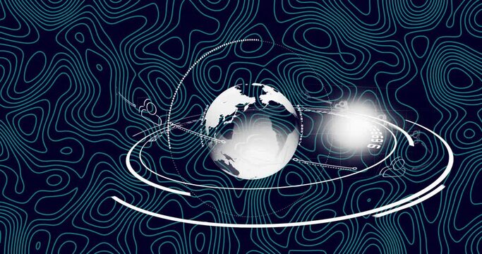Animation of globe over black background with isohypses