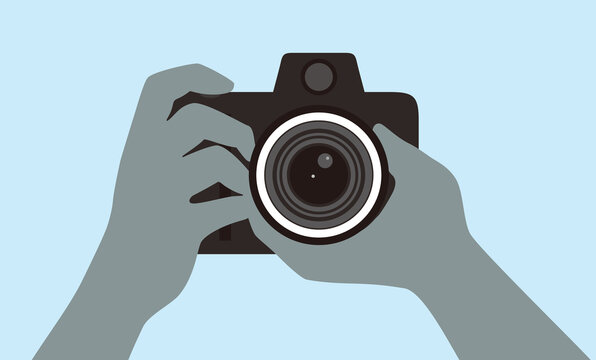 Man holding camera take a photo, vector illustration