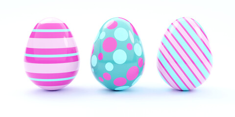 Colorful Easter Eggs Isolated on a White Backgrund. 3D Illustration.