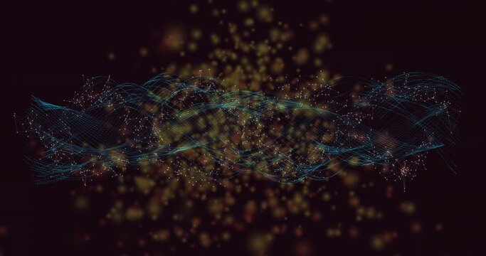 Animation of yellow dots and waves on black background