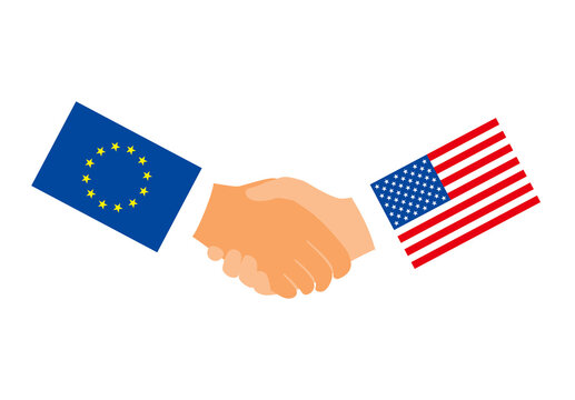 Shaking hands, EU American business deal, trade agreement
