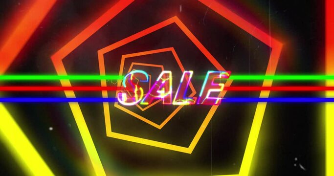 Animation of sake and neon hexagons on black background