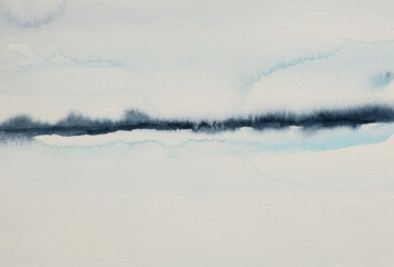  Abstract watercolor and acrylic flow blot smear painting. Color canvas texture horizontal background.