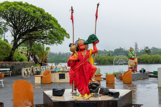 Hanuman Hindu god statue at Ganga Talao (Grand Bassin) Hindu temple, Mauritius.