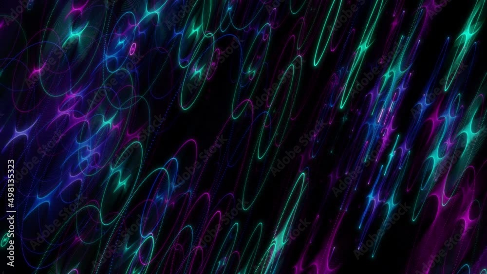 Wall mural seamless looping video of random multi color spirals appear, slowly orbit, then dissolve.