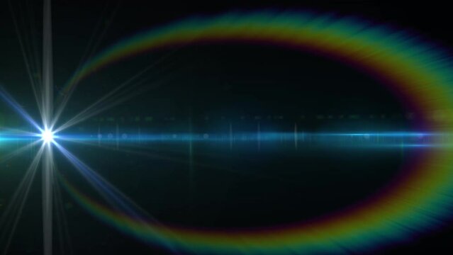 Animation of blue glowing light and prism moving on black background