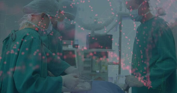 Animation of dna over diverse female and male surgeons during operation