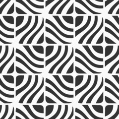 Fototapeta premium Abstract stripes squares seamless vector pattern. Ornamental striped stylish black and white background. Repeating ornament wityh wavy stripes.