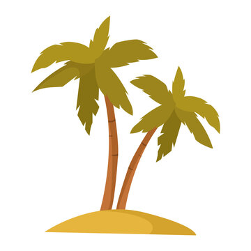 Palm trees on the island in a flat style. Vector colorful island icon isolated on a white background.