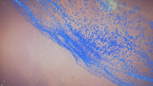Animation of blue glitter moving over beige background