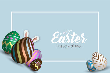 Happy Easter day holiday Background with 3D egg on shiny  background