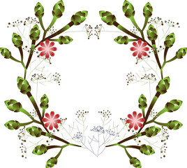 Frame of flowers and floral round for decoration leaves flower red for postcard 