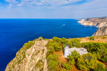 Fototapeta na wymiar Aerial drone view of Keri lighthouse on Zakynthos island, Greece