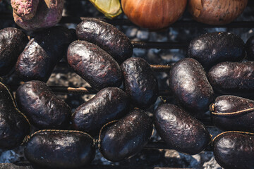 Grilled blood sausages, Argentine grill, south american grilled style.