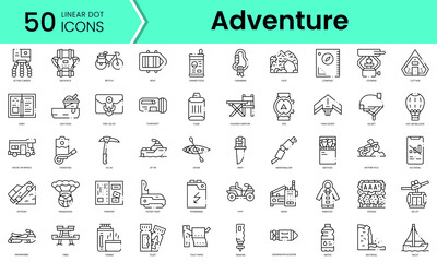 Fototapeta na wymiar Set of adventure icons. Line art style icons bundle. vector illustration