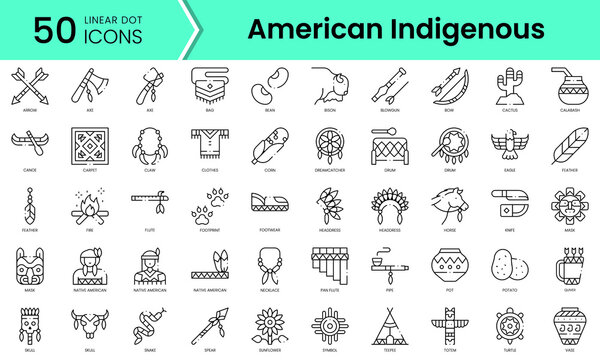 Set of american indigenous icons. Line art style icons bundle. vector illustration