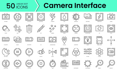 Fototapeta na wymiar Set of camera interface icons. Line art style icons bundle. vector illustration